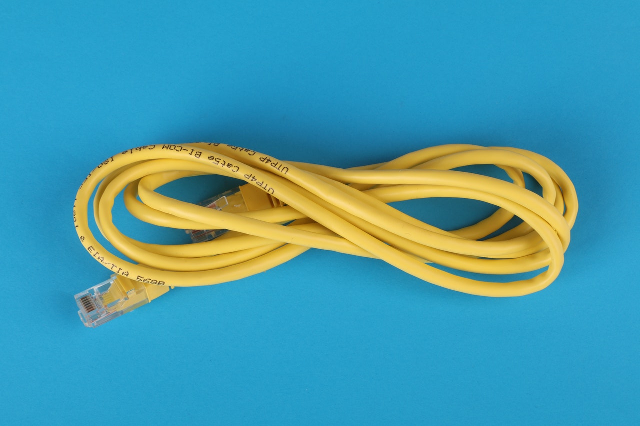 Yellow cable on a blue backgroud