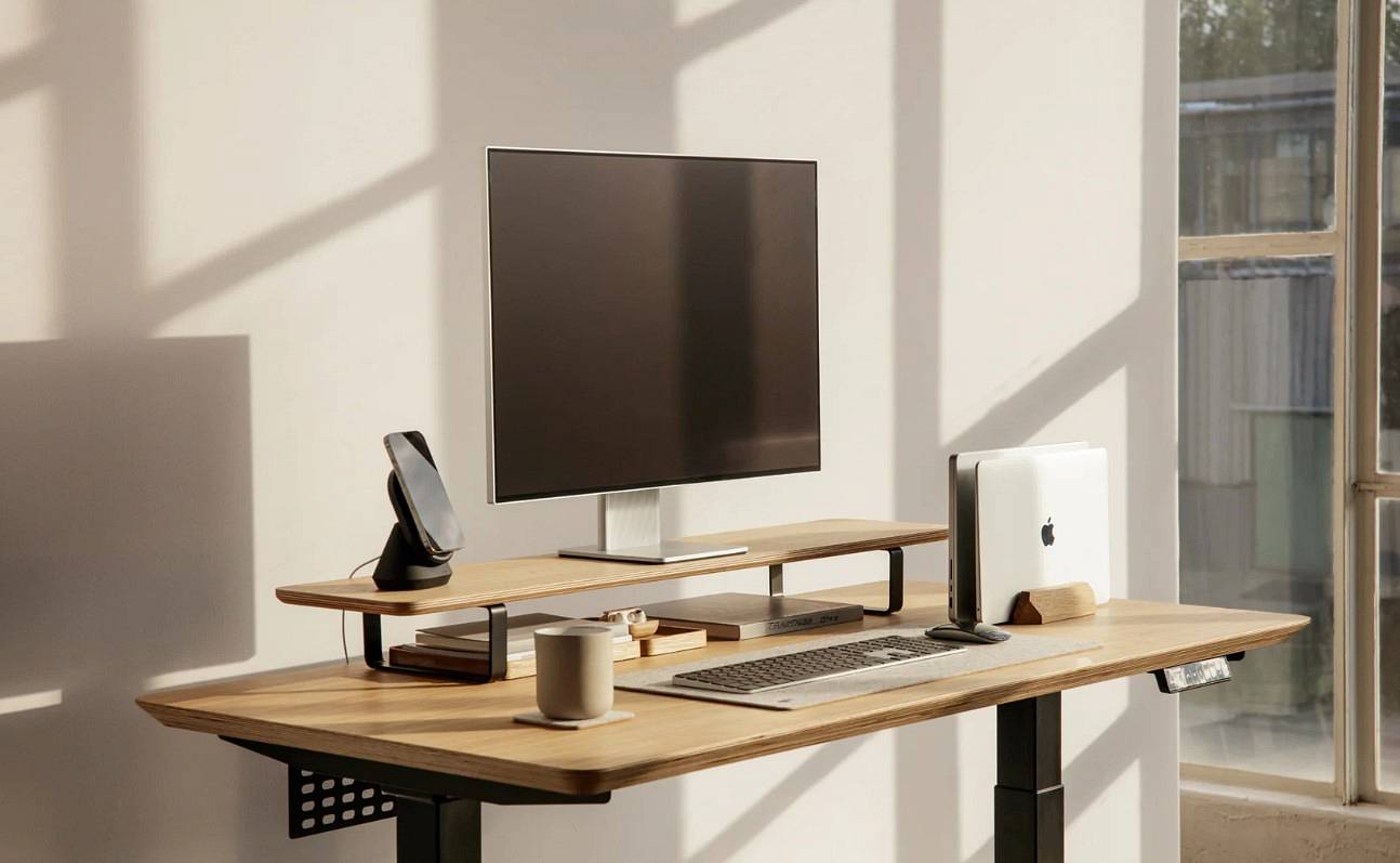 The desk shelf works by providing an elevated surface where you can place your computer monitor or dual monitors.