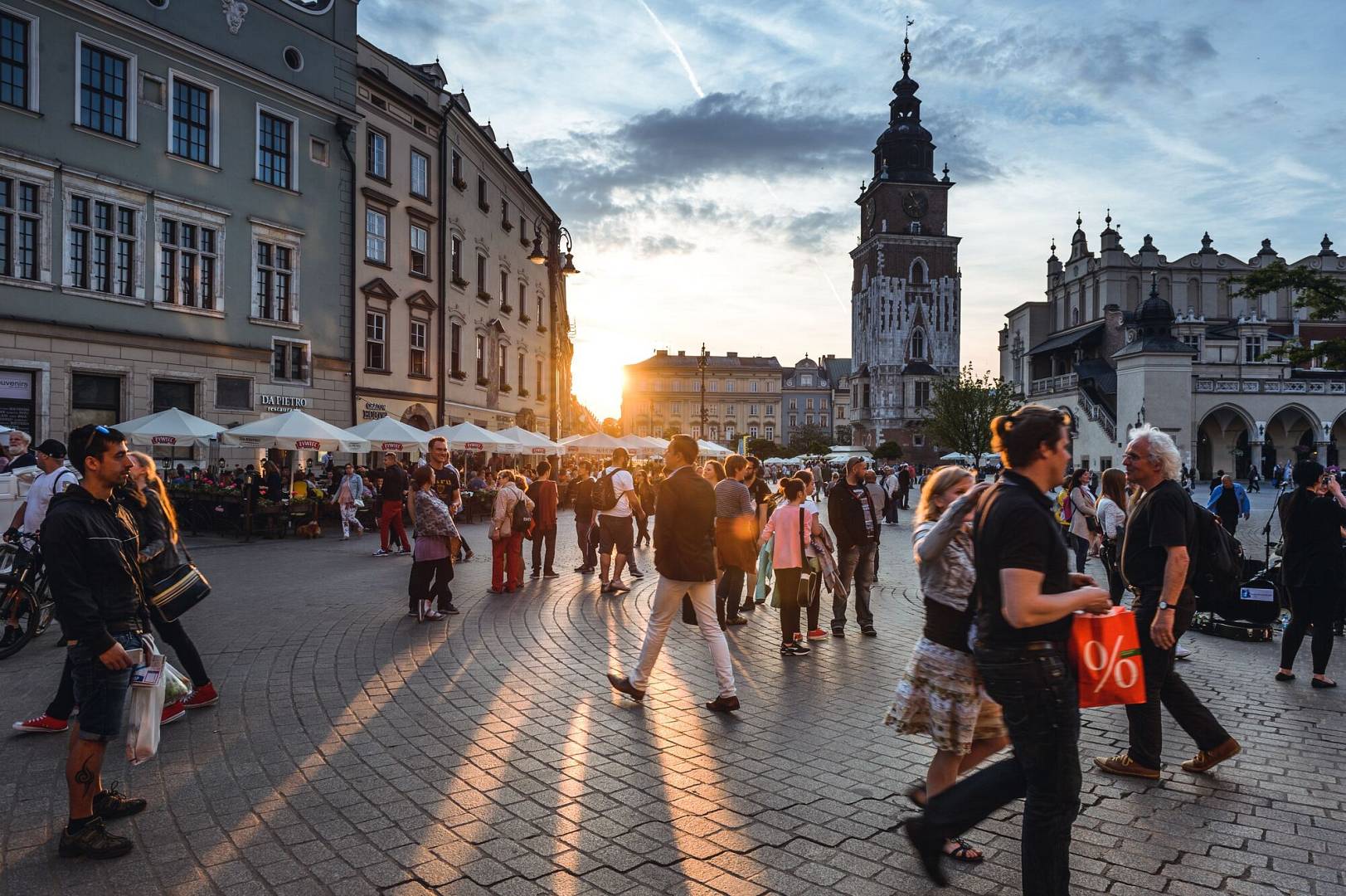 Krakow city full of people walking by